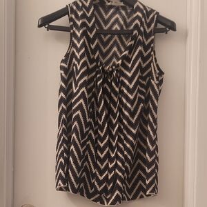 Modcloth Black and White Chevron Sleeveless Tie Front Blouse